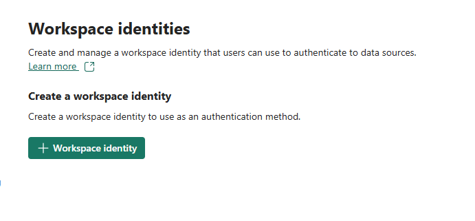 Workspace Settings — Create a workspace identity button before any identity exists